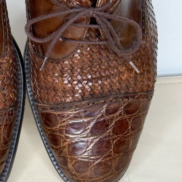 Mezlan Mens Dress Shoes Woven Leather Genuine Crocodile Croc Brown Size 11 W main image 4